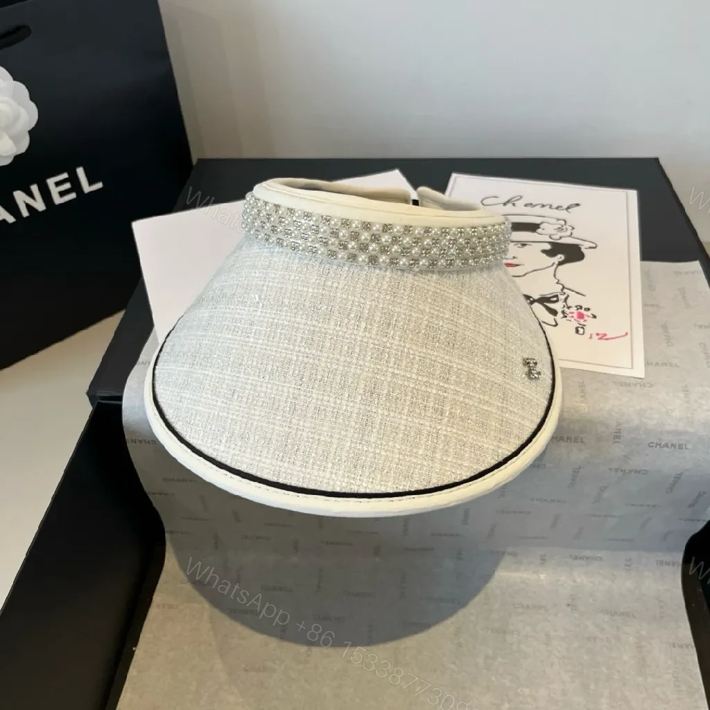 View 2 of Linen Visor + Pearl Trim + Couture Style + All-Day Comfort + Visor
