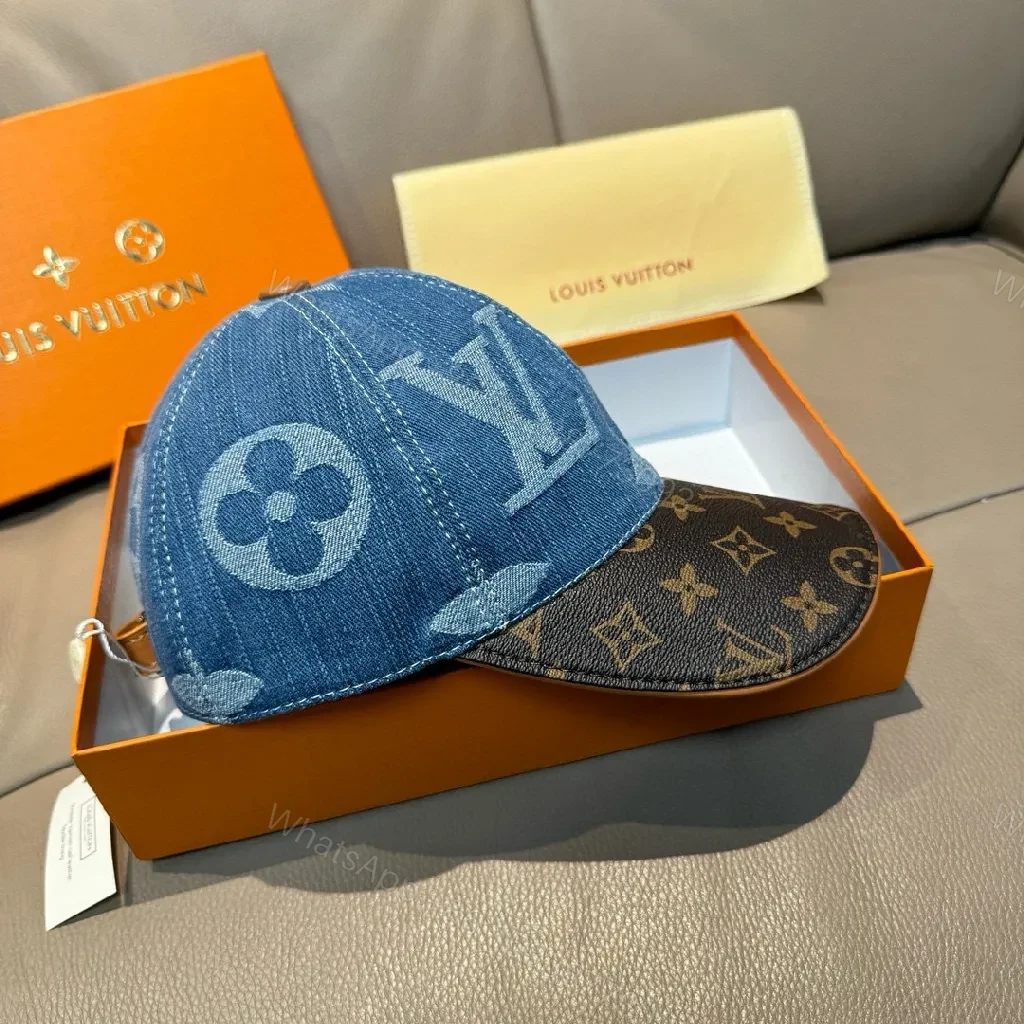 View 3 of Denim Crown Cap: Monogram LV-Inspired Luxury Cap