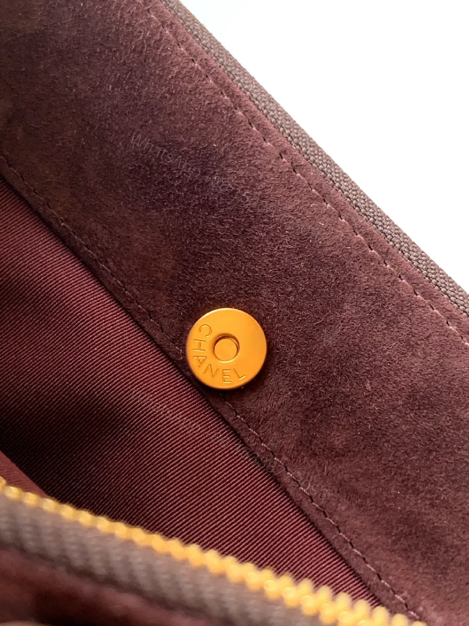 View 4 of Small Leather Crossbody: Diamond Quilt, Gold Logo, Velvet Trim, Everyday Luxe