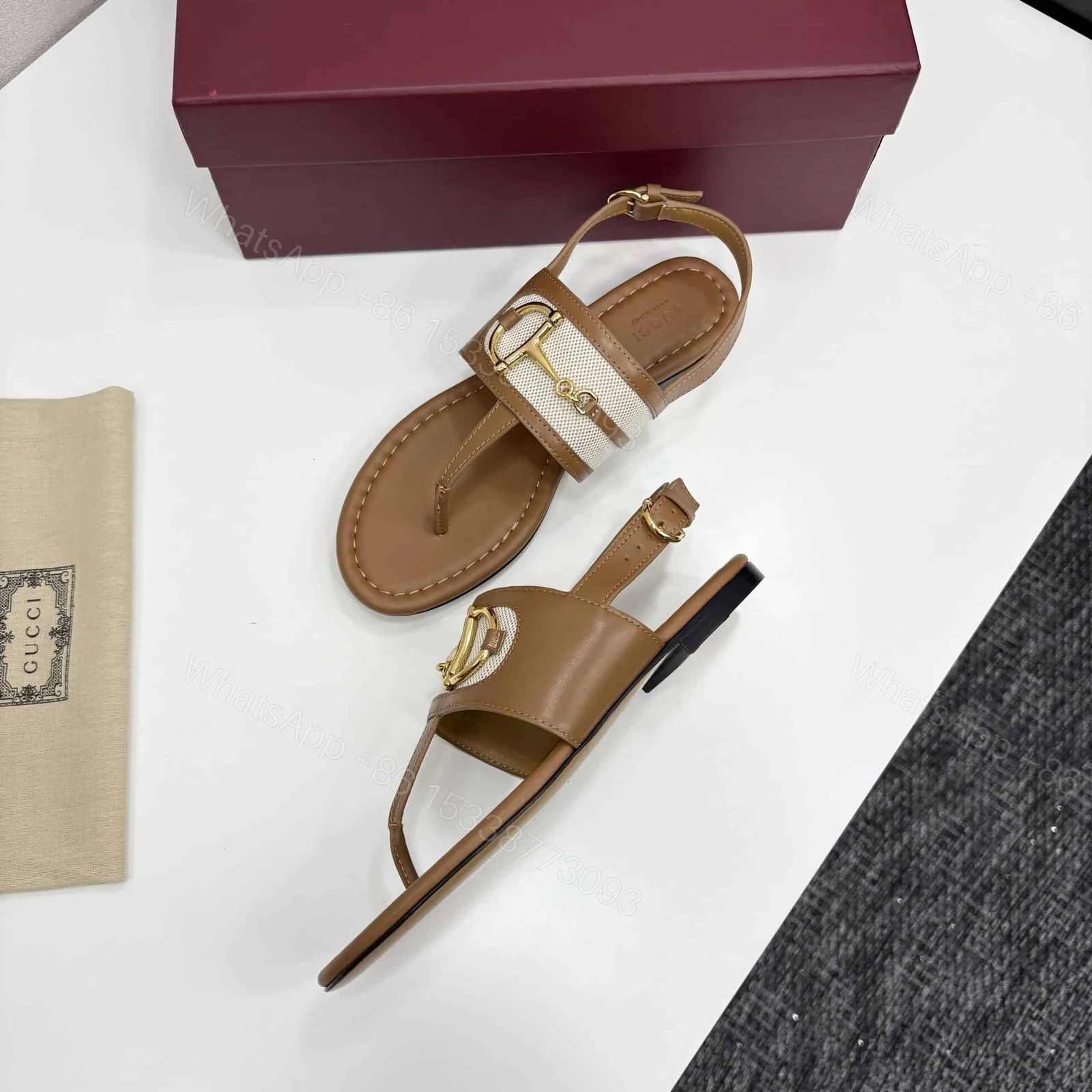 View 6 of GUCCI WOMEN’S THONG SANDAL WITH HORSEBIT LIGHT BROWN 834431 AAEZJ 2744