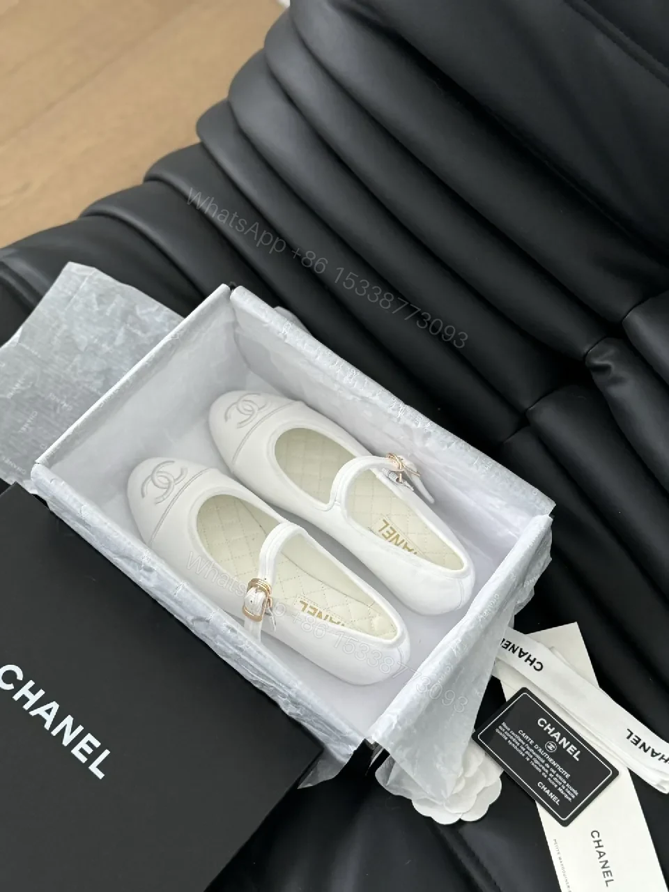 View 4 of White Mary Jane Flats - Luxe, Logo-Accent, Cushioned Comfort