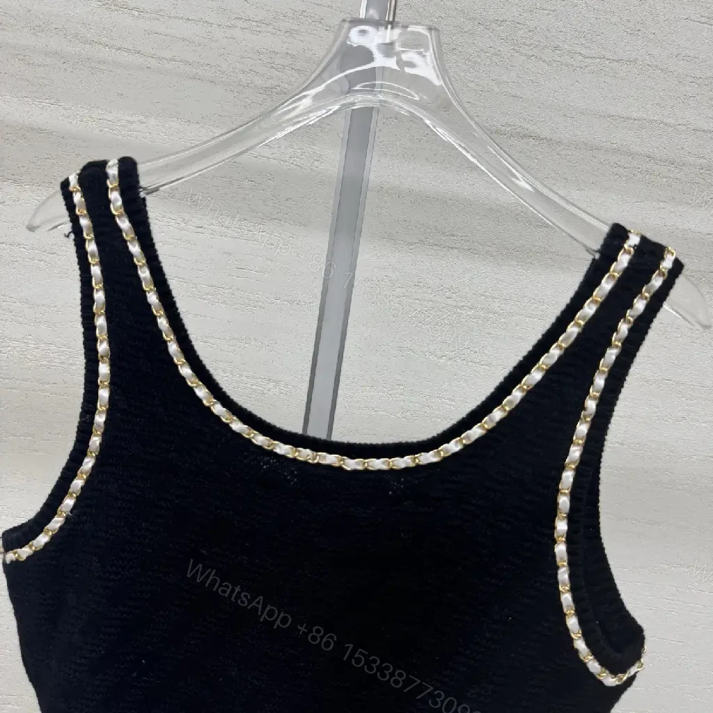 View 7 of Crystal-Trim Knit Tank: Luxe Chanel-Inspired Crop Top