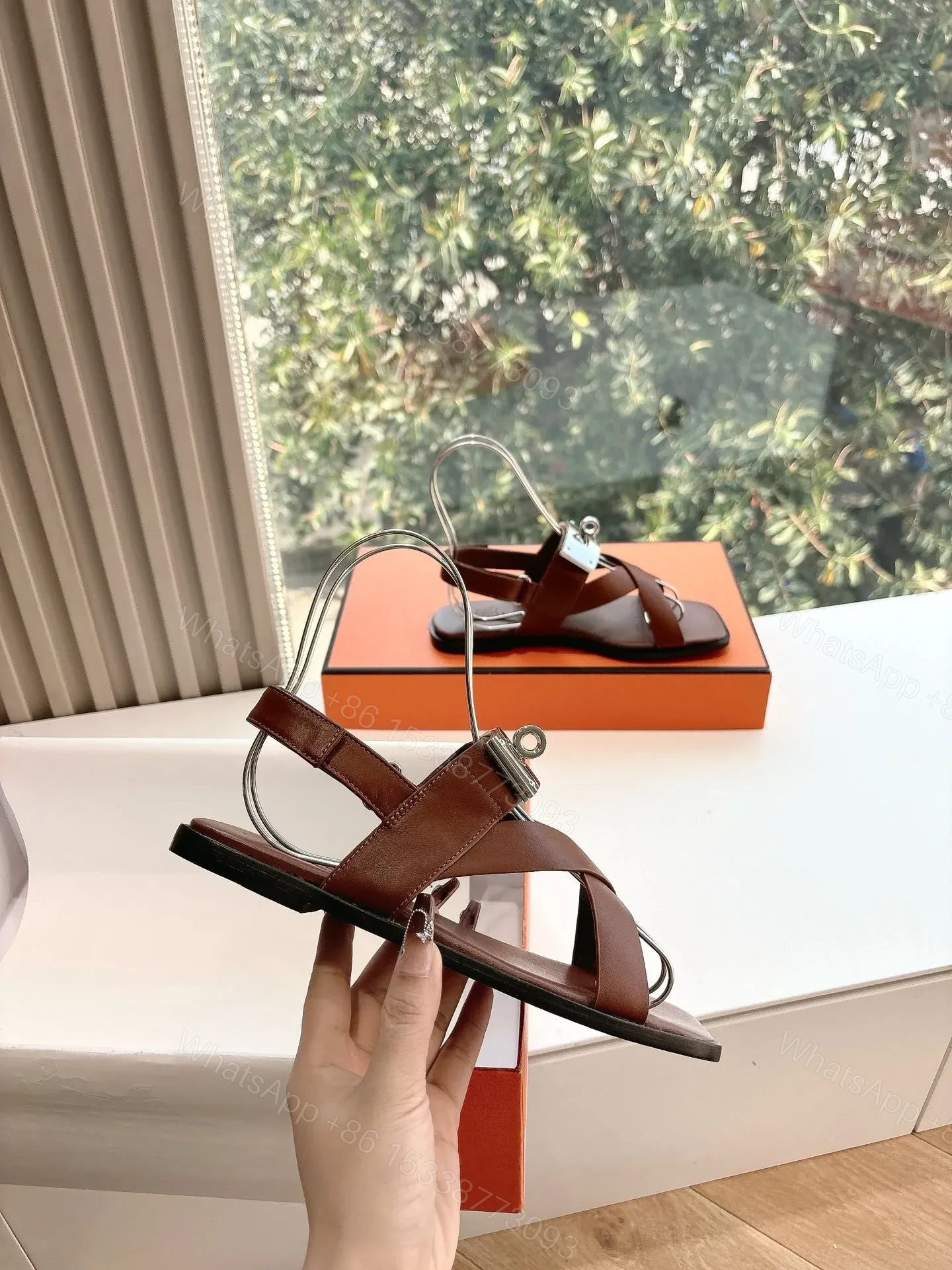View 5 of Hermes Women Brown Leather Sandals