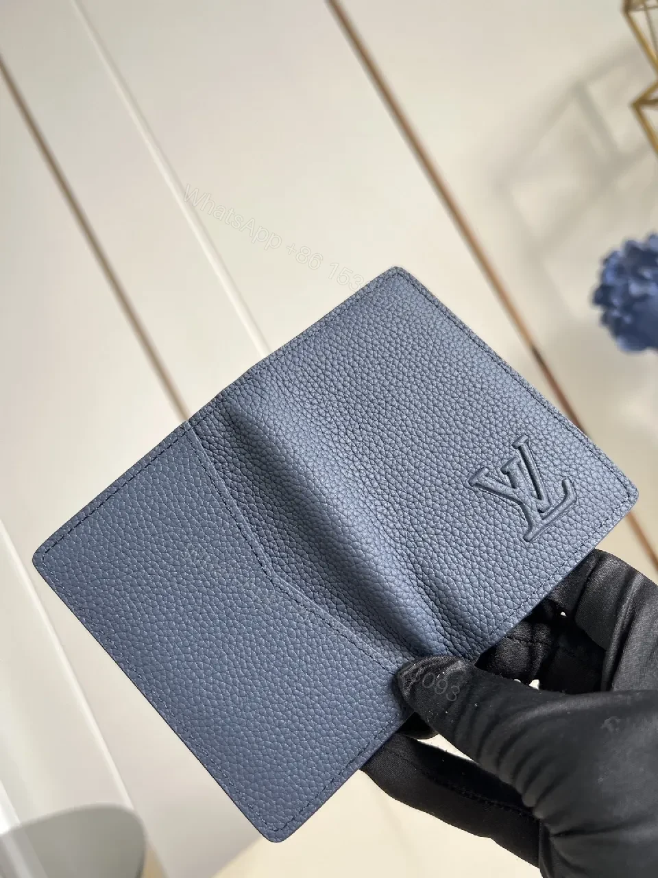 View 4 of Patterned Texture Wallet in Navy Leather - Compact, Durable, Minimalist