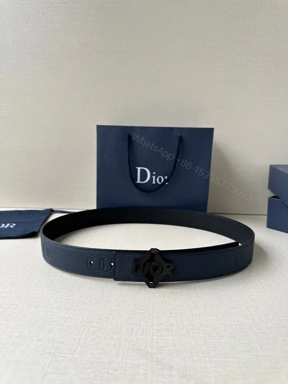 View 4 of Blue Leather Dior Hex Hardware Bracelet - Modern Minimalist Luxury