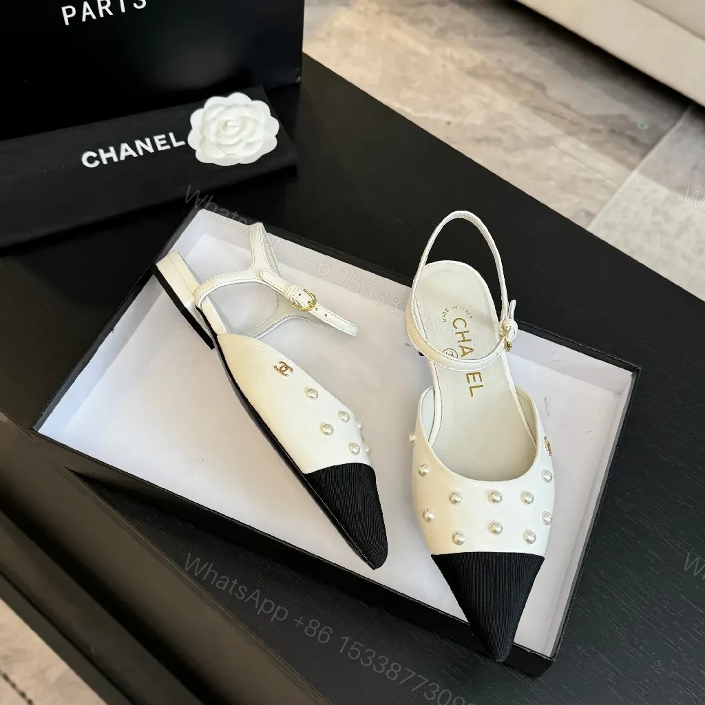 View 7 of Ivory & Black Pearl Slingbacks: Two-Tone Pointed-Toe Shoe