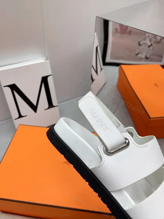 View 4 of Hermes Oran Sandals: White Calfskin, H-Detail Comfort Shoes