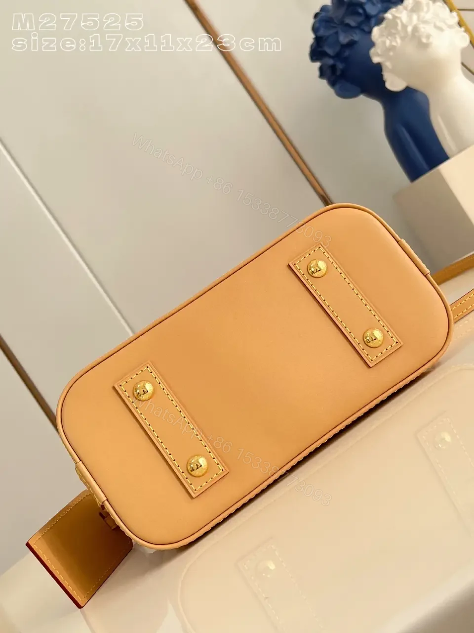 View 2 of Soft Pink Monogram Satchel with Tan Leather Trims