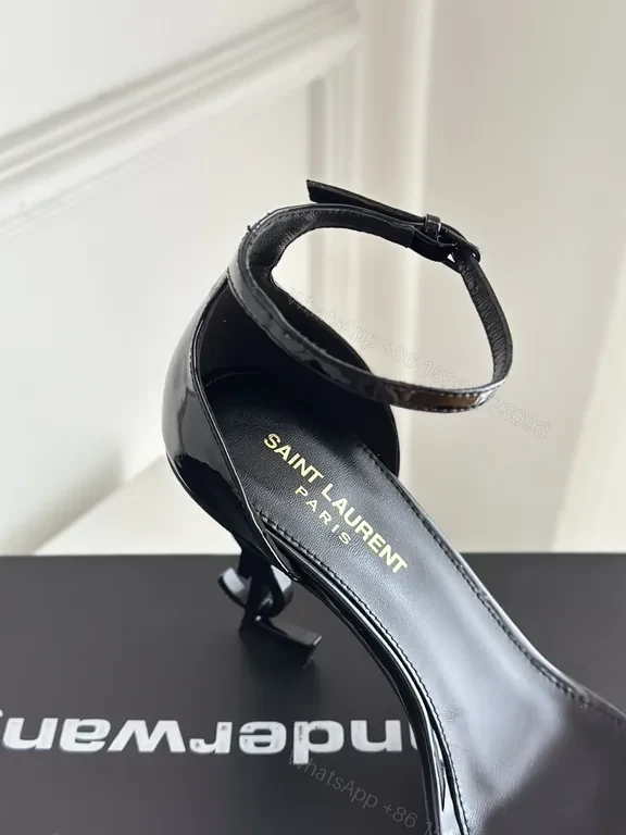 View 5 of Chic Black Patent Strappy Sandal by Saint Laurent - Elegant City Heel