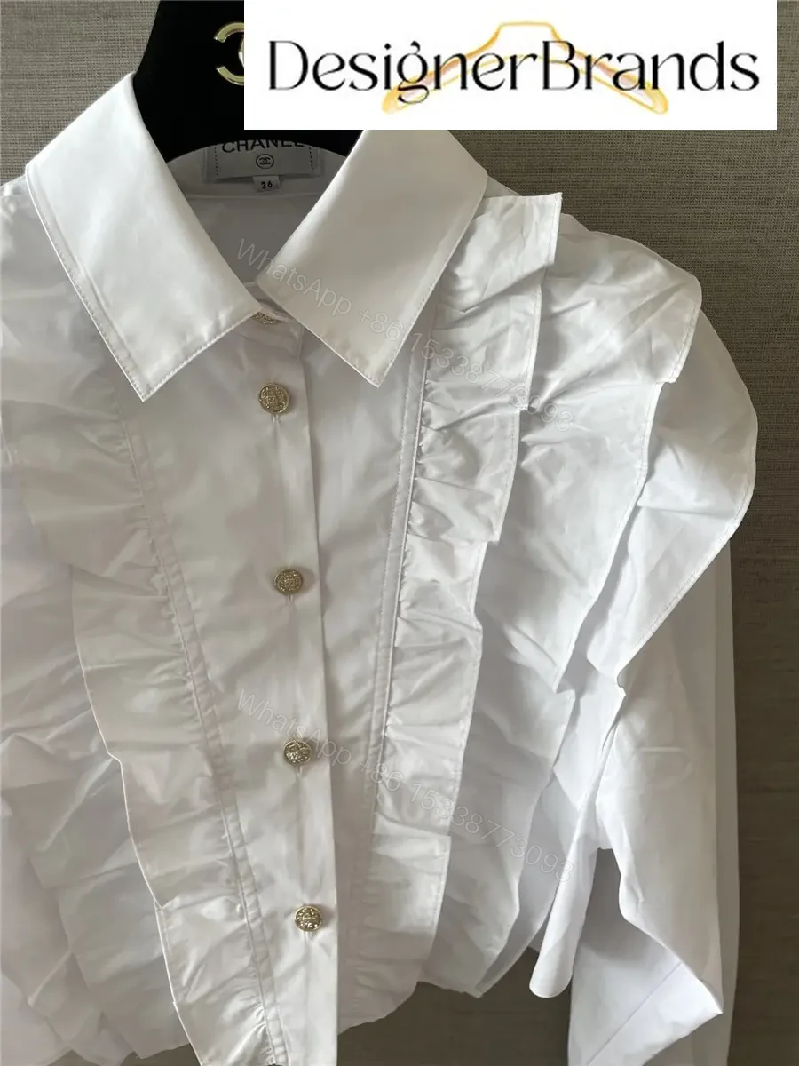 View 7 of Chanel White Cotton Lace Ruffled Cropped Shirt