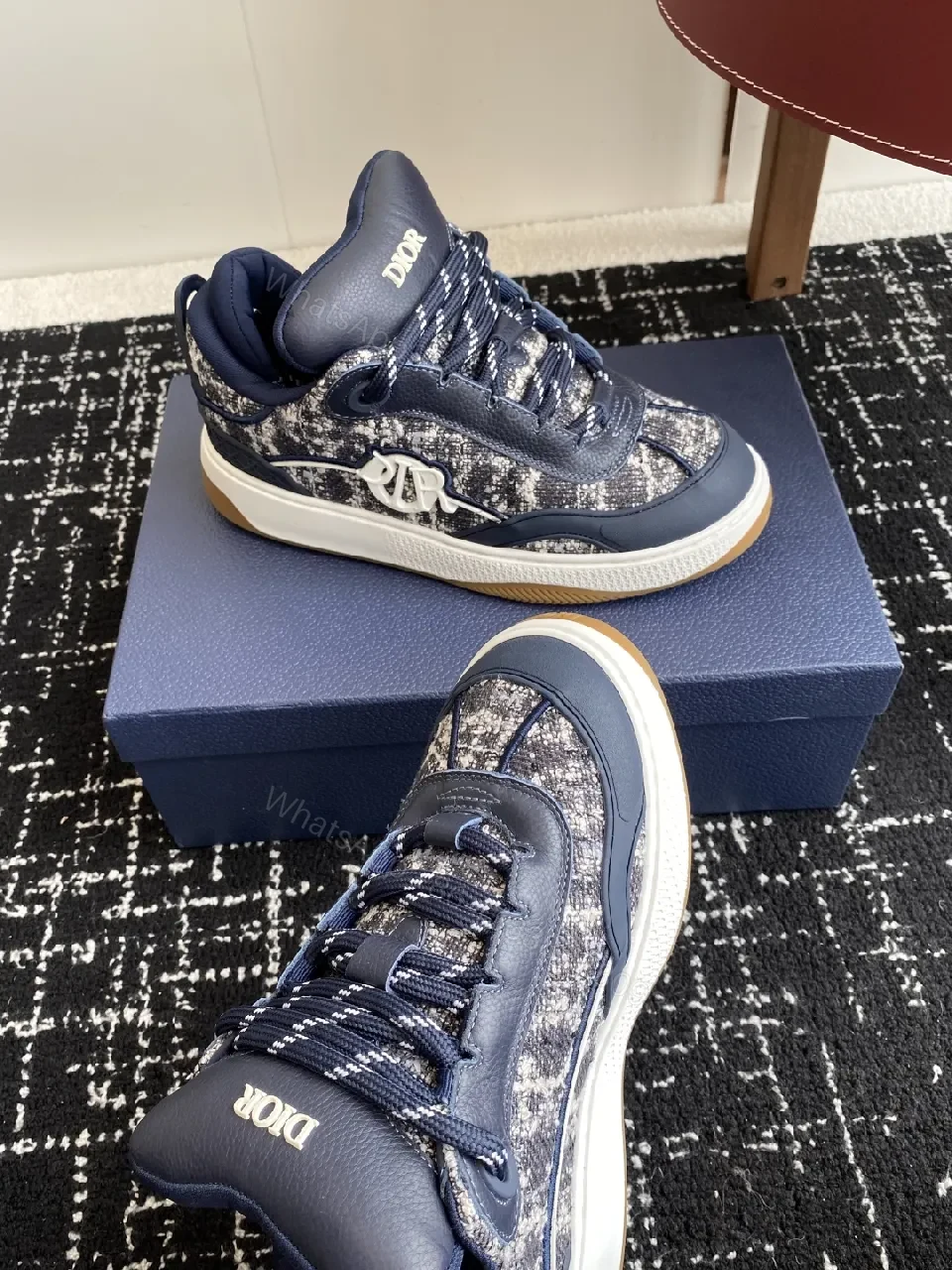 View 7 of Navy Tweed-Texture High-Top Sneakers with Luxe Accents