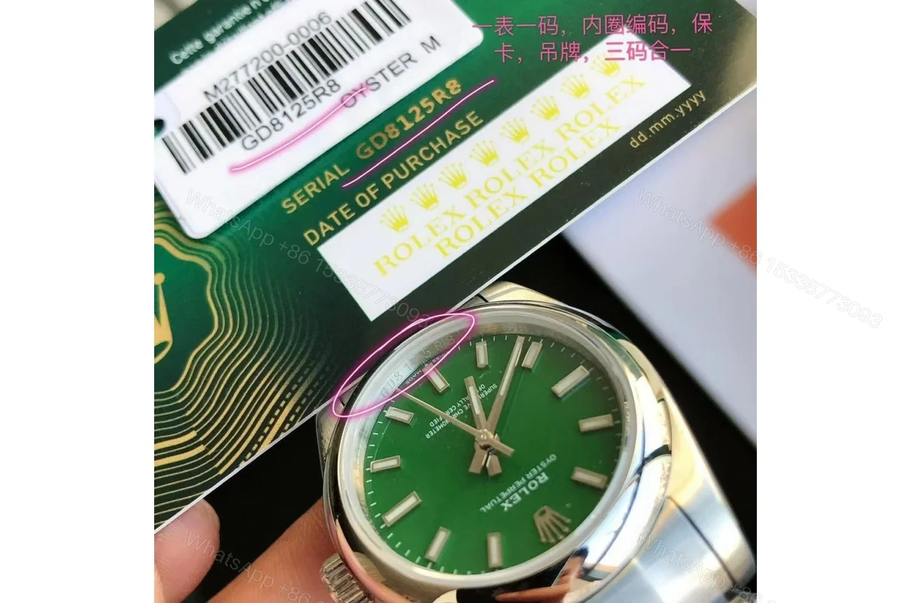View 7 of Replica Rolex Oyster Perpetual SS/SS Green/Stk 31/41 mm