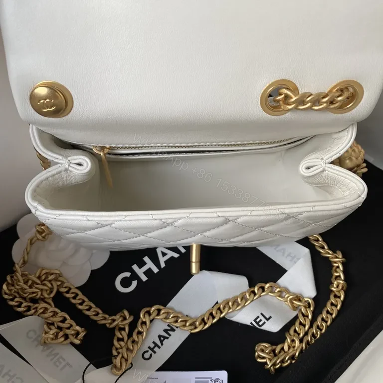 View 8 of White Quilted Flap Bag with Gold Chain â€“ Luxe Everyday Accessory