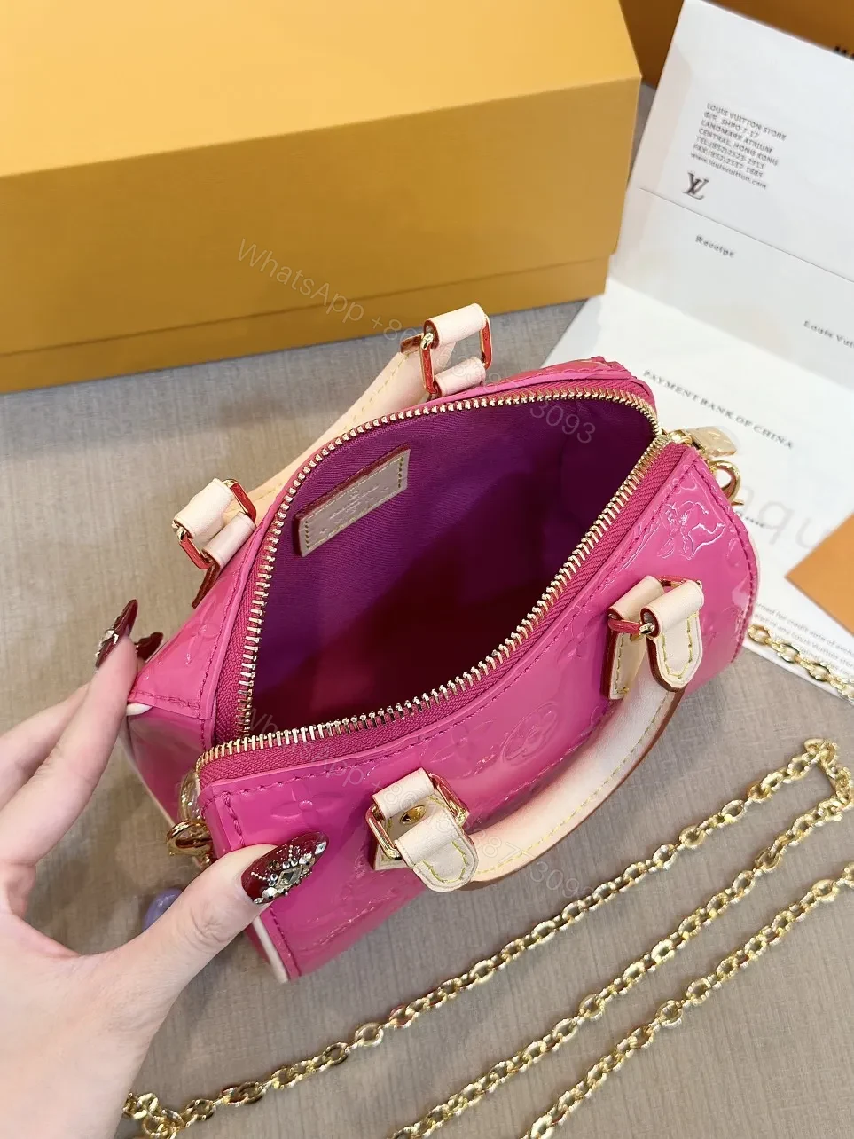 View 2 of Louis Vuitton LV Nano Speedy Pink Shiny Leather Handbags 16x10x7,5cm