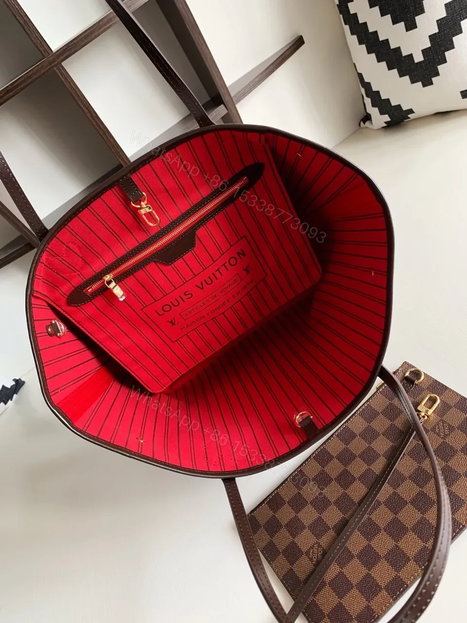 View 2 of Louis Vuitton LV Neverfull Checkered Pattern Handbags 32x29x17cm