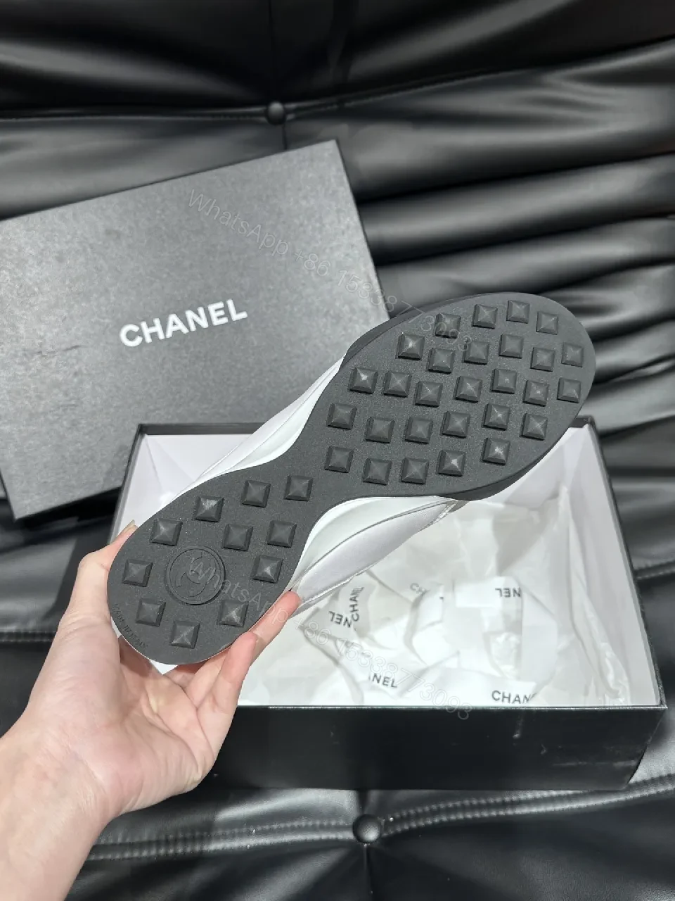 View 8 of White Quilted Low-Top Sneakers with Chanel-Inspired Detail