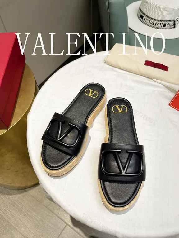 View 3 of Polished V-Logo Leather Slides â€“ Luxury Casual Sandals