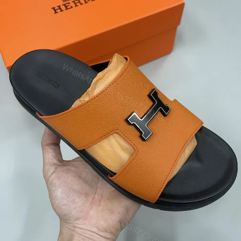 View 4 of Bright Orange Leather-Style Slide: Luxe Comfort, Open-Back Slide