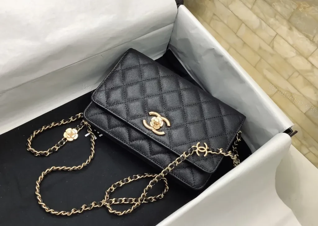 View 5 of Chic Black Quilted Shoulder Bag with Gold Chain Strap