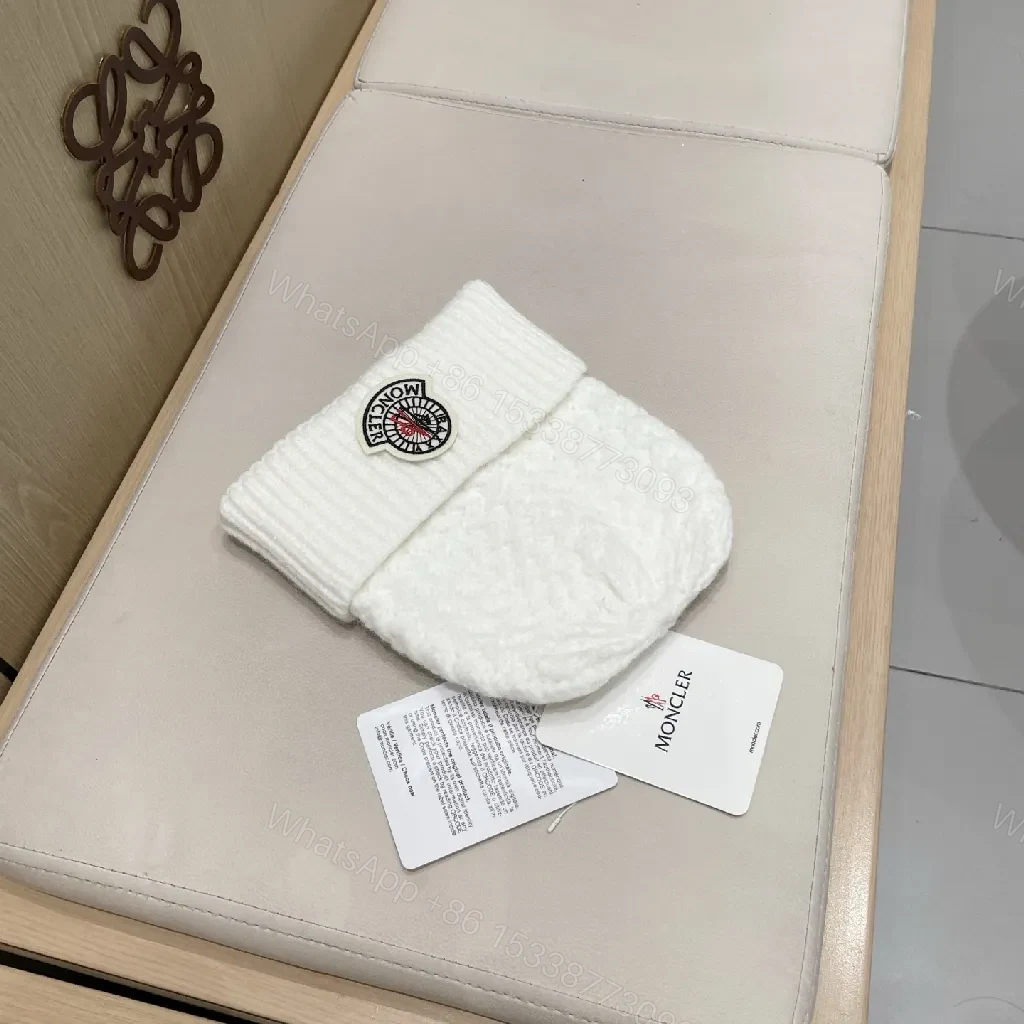 View 7 of White Knit Beanie with Premium Comfort Knit Style and Moncler Patch