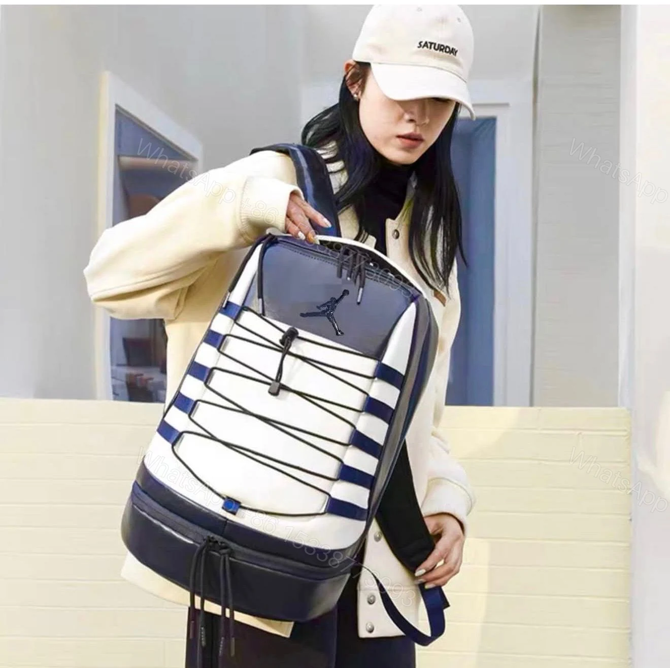 View 2 of FIRST COPY AIR JORDAN 10 WHITE BLUE UNISEX CLASSIC BAGPACK
