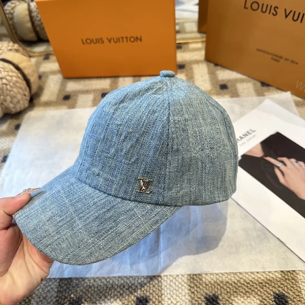 View 9 of Denim-Textured Cap with Subtle Luxury Emblem