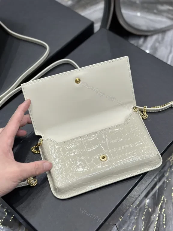 View 8 of Croc-Texture Mini Bag: Luxe YSL Gold Monogram Crossbody