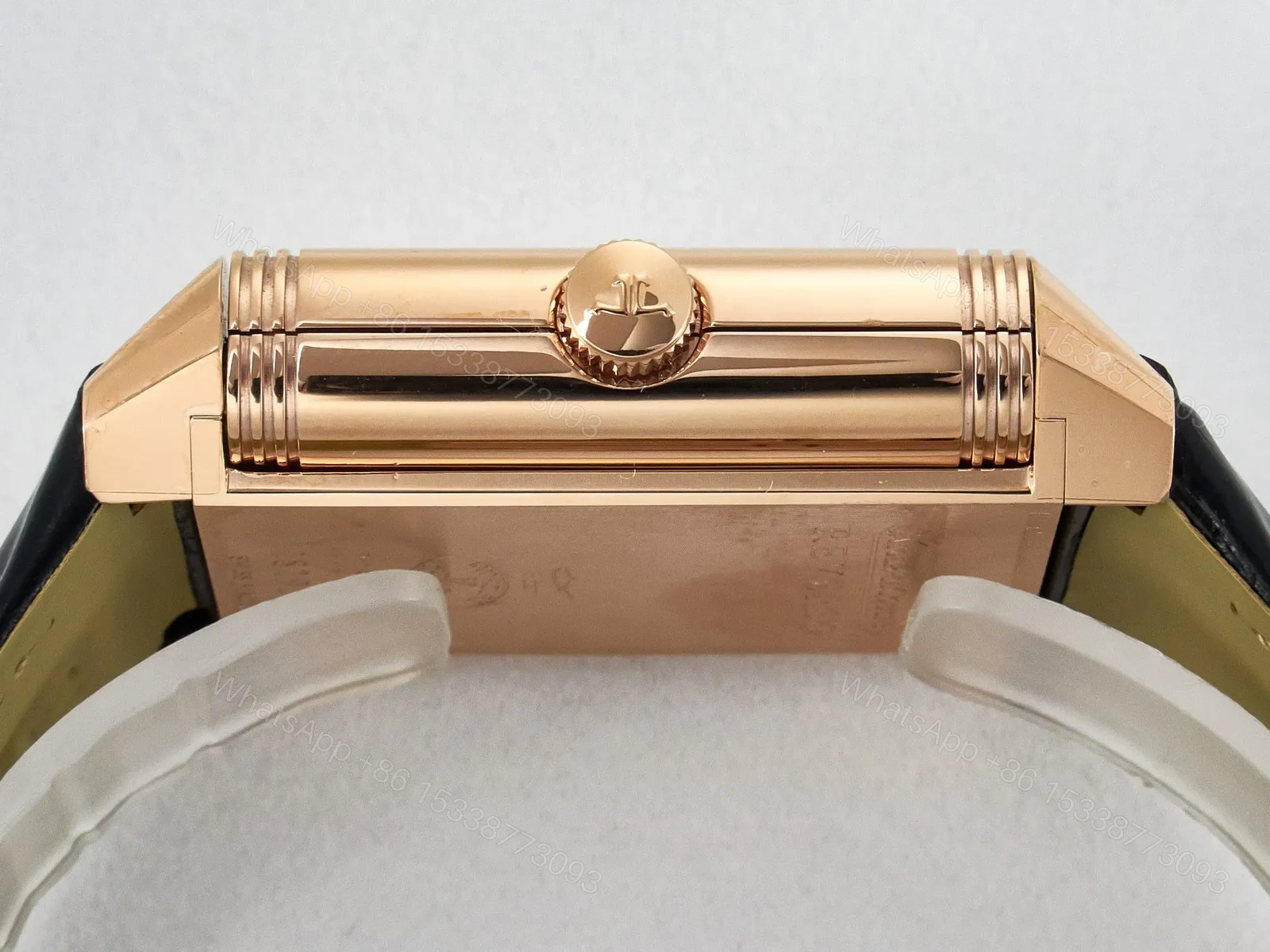 View 18 of Reverso Classic Duoface Small Seconds RG MGF Best Edition White Textured Dial on Black Leather Strap A854A