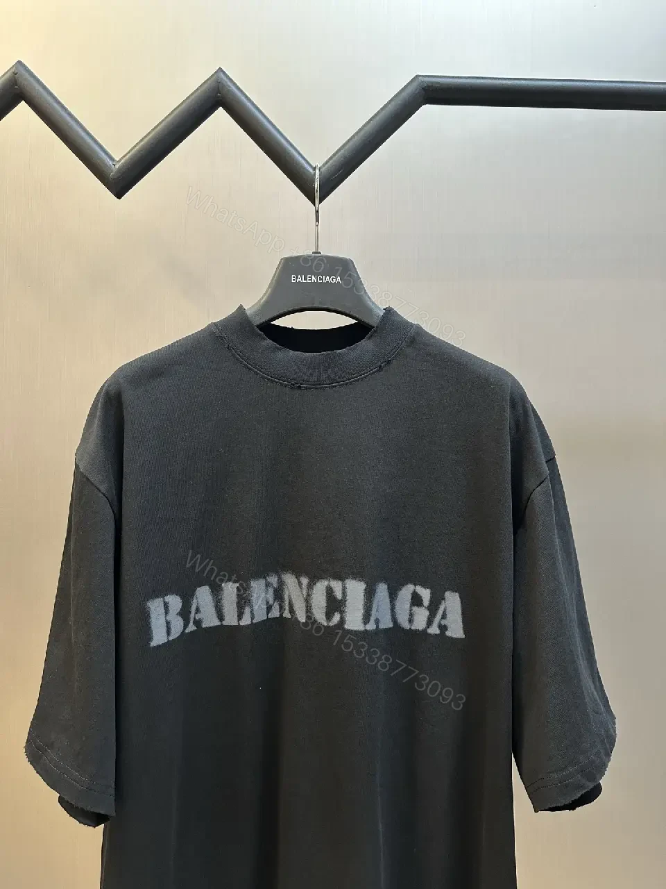 View 10 of Dark Charcoal Oversized Tee with Faded BALenciaga Logo Print Pro