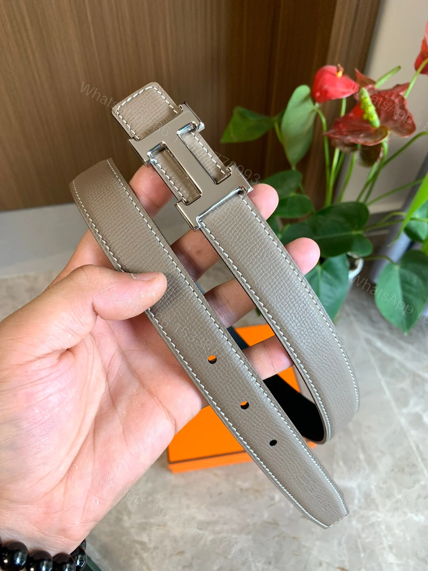 View 4 of HERMES BELT TOGO SWIFT SILVER BUCKLE GREY 2.4CM