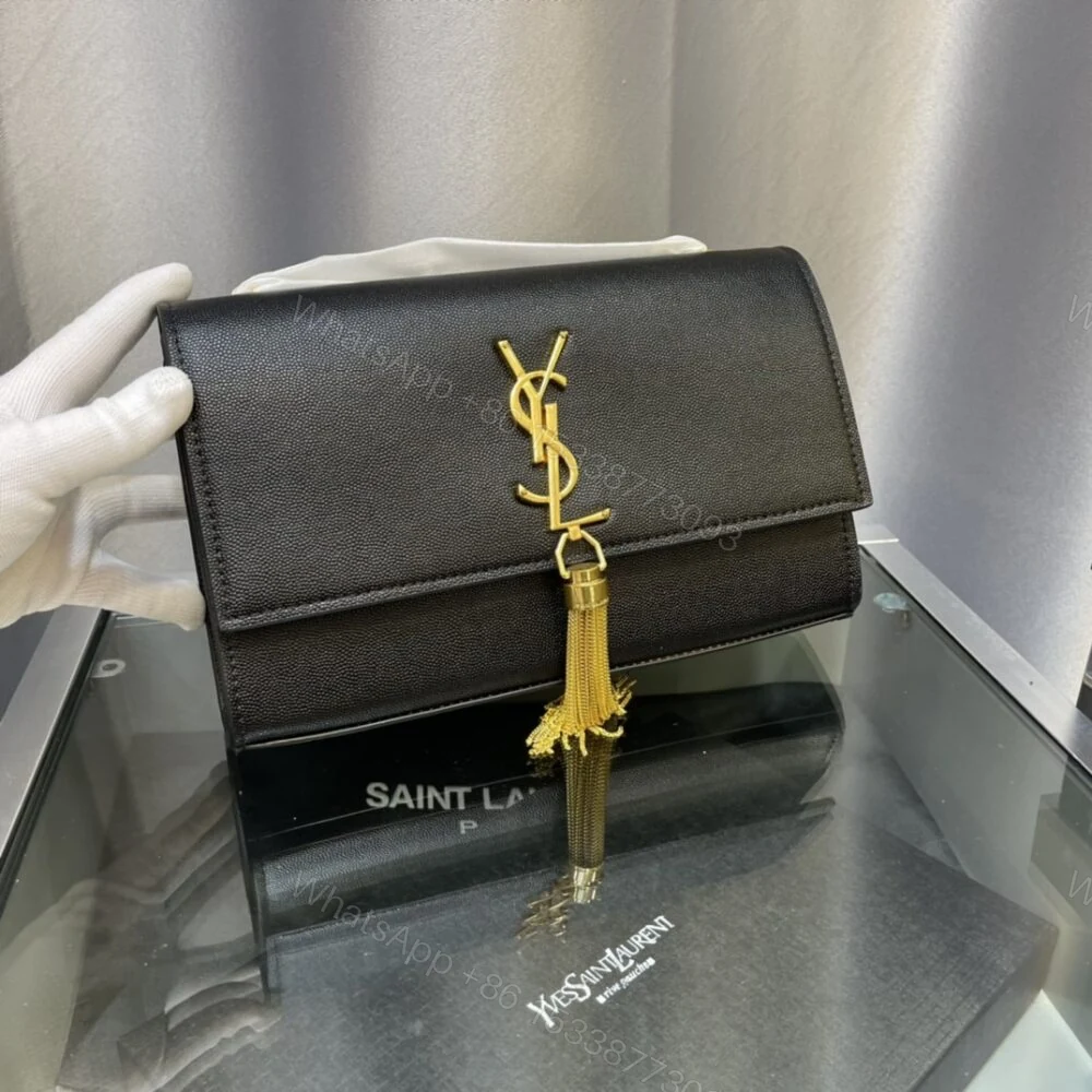 View 2 of Saint Laurent Kate Medium Chain Bag With Tassel In Grain De Poudre Black 24Cm 354119BOW0J1000