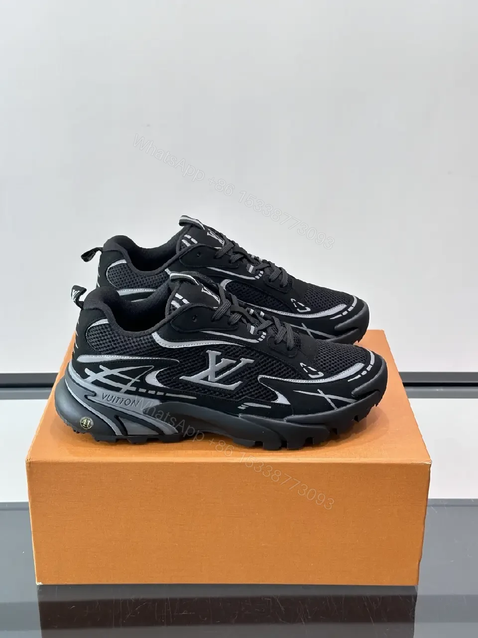 View 7 of Black Mesh Louis Vuitton Style Chunky Sneakers
