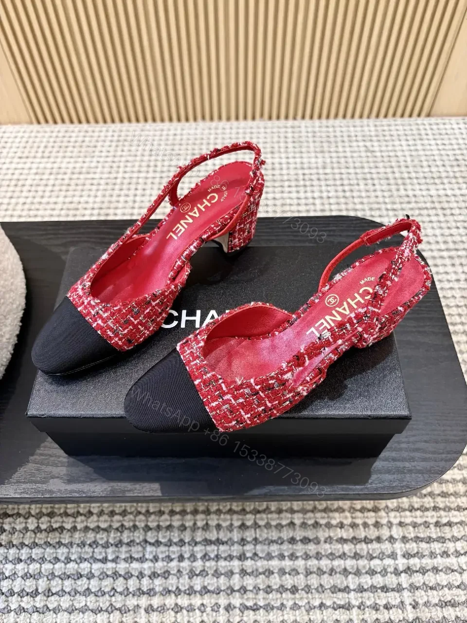 View 5 of Red Tweed Slingbacks: Modern Luxe, Comfortable Heels