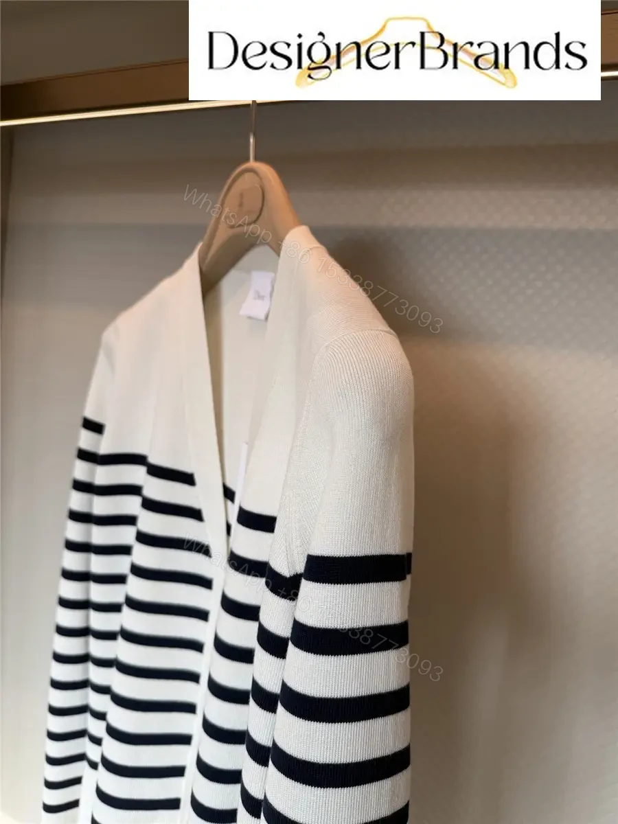 View 3 of White Navy Stripe Cardigan Knit Cardigan with Dior Logo