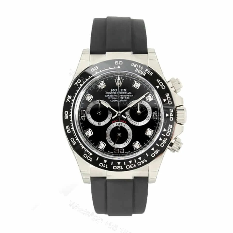 Rolex Daytona 116519LN Super Clone: 40mm White Gold Diamond Dial on Oysterflex — view 1