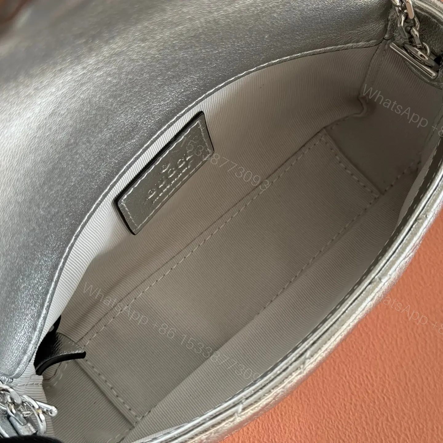 View 7 of GUCCI GG MARMONT BAG 16 IN SILVER LAMBSKIN
