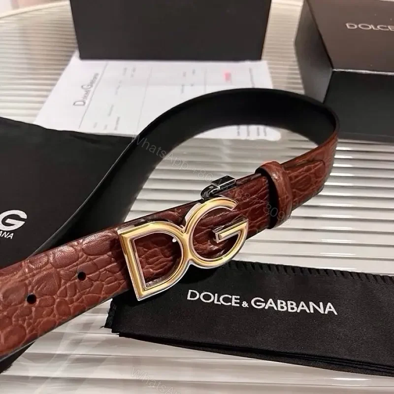 Lux embossed crocodile belt with gold DG buckle — view 1