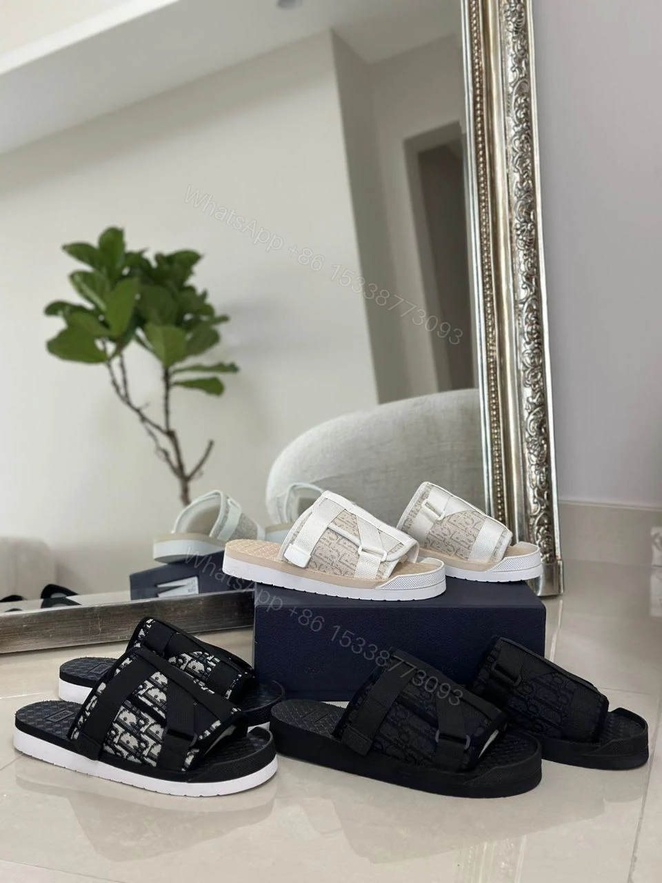 View 4 of Dior Navy Oblique Canvas Alpha Slide Flats