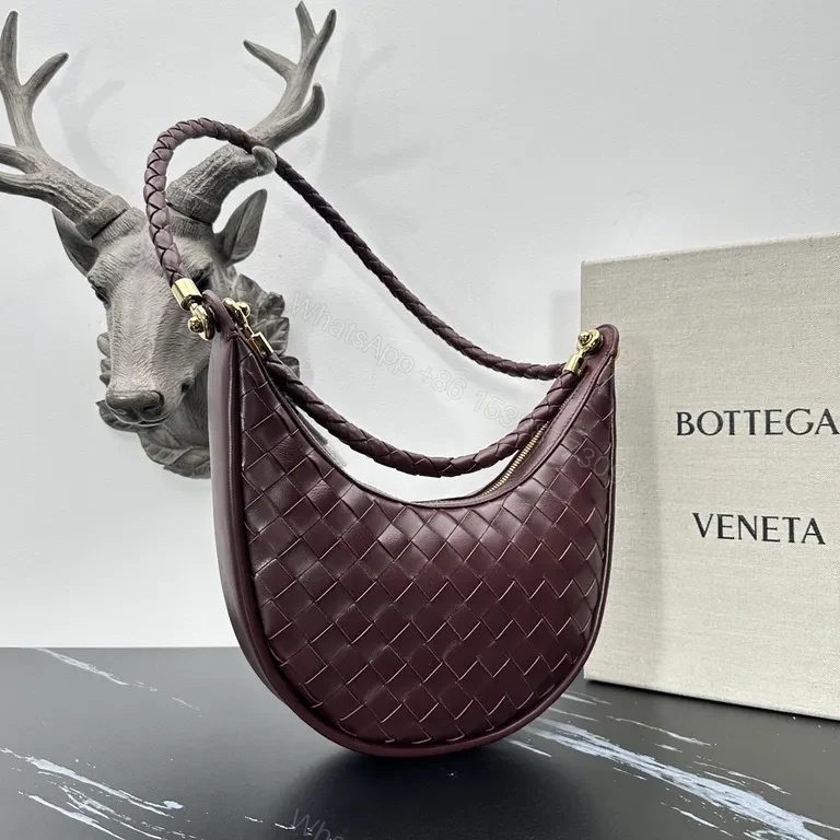 View 4 of Chic Bottega-Style Crescent Bag: Woven Leather, Compact Luxury