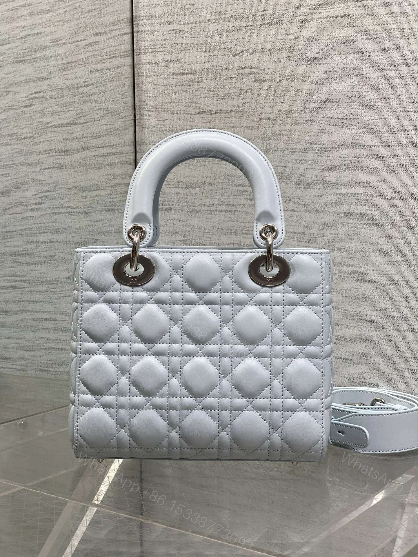 View 3 of Dior Small Lady Dior Bag in Ice Blue Cannage