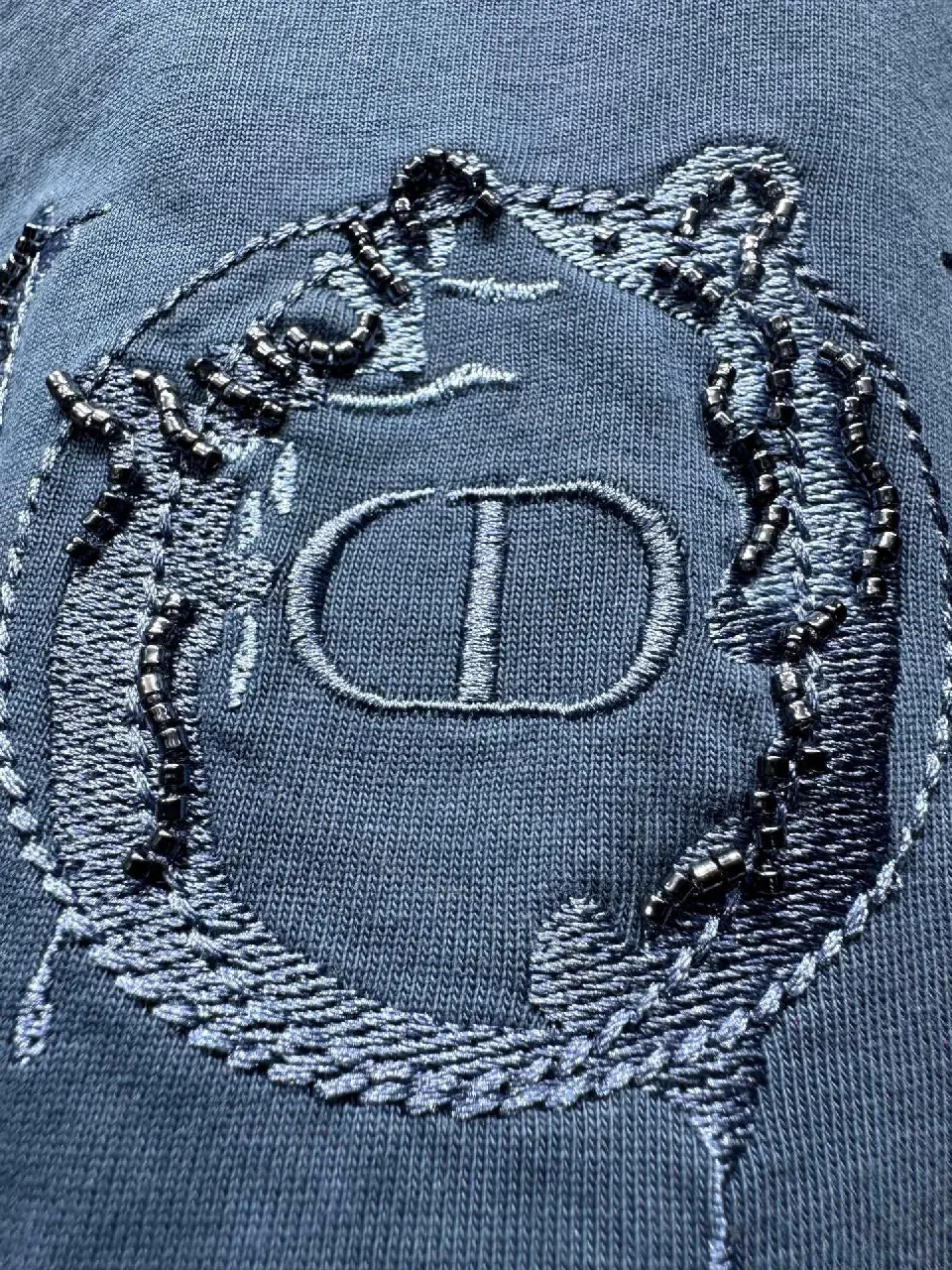 View 8 of Blue Embroidered Cotton Tee — Premium Casual Comfort