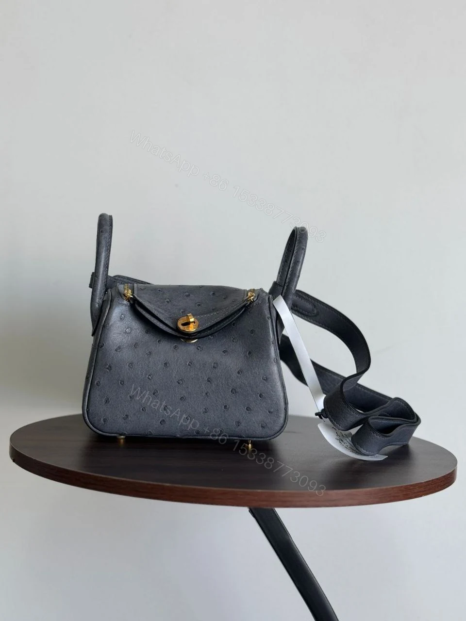 View 10 of HERMÈS Ostrich Mini Lindy shoulder bag in Terre Cuite