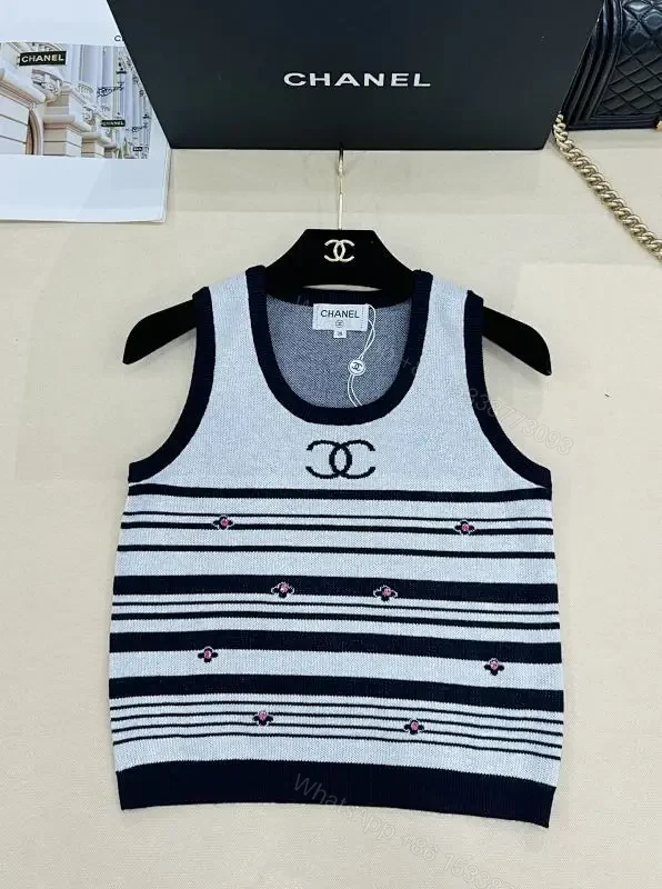 Elegant Knit Tank with Navy Stripe - Luxe Texture & Layering — view 1