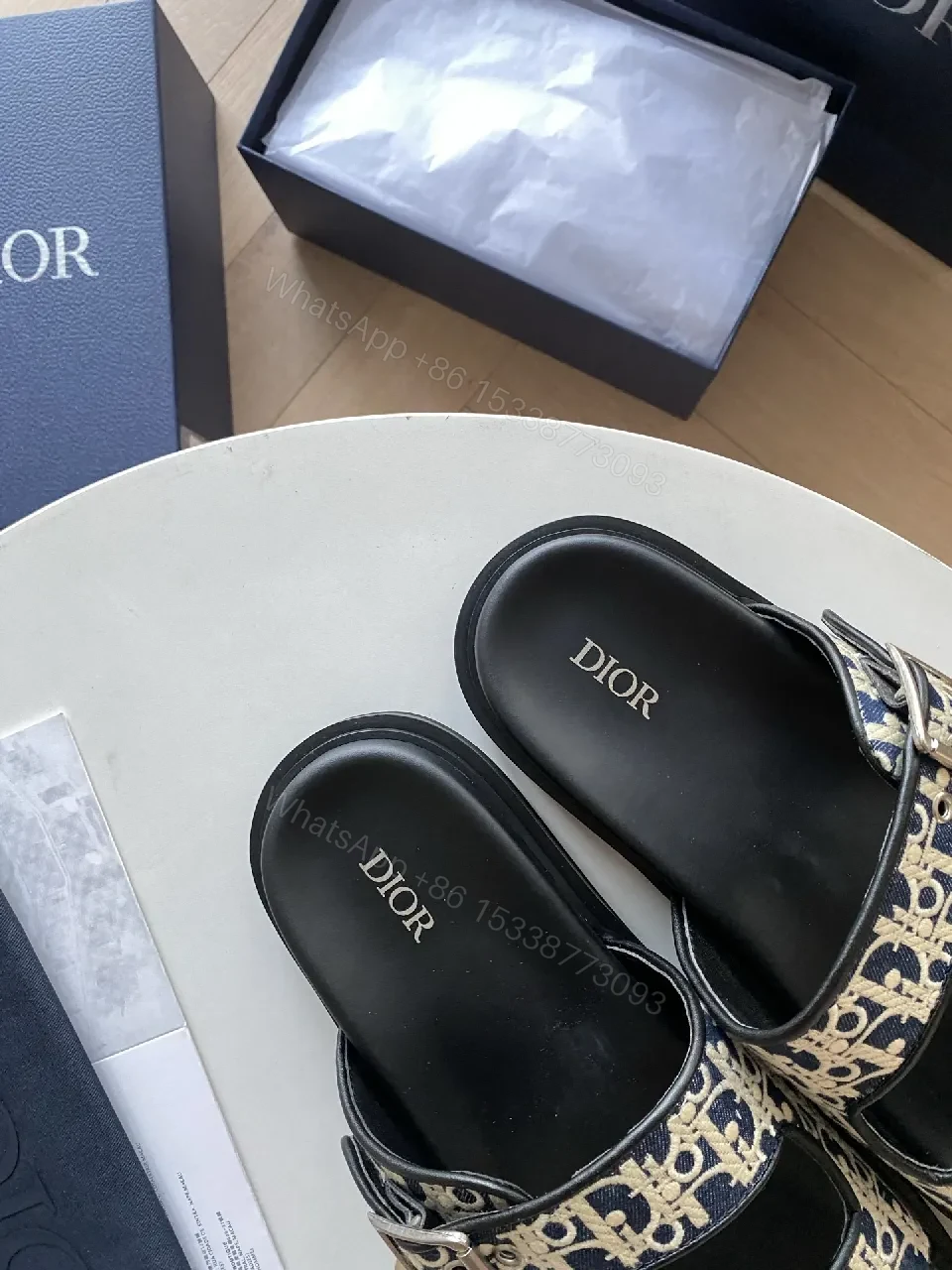View 3 of Black Monogram Straps Sandals, Leather-Trim, Luxe Casual Comfort