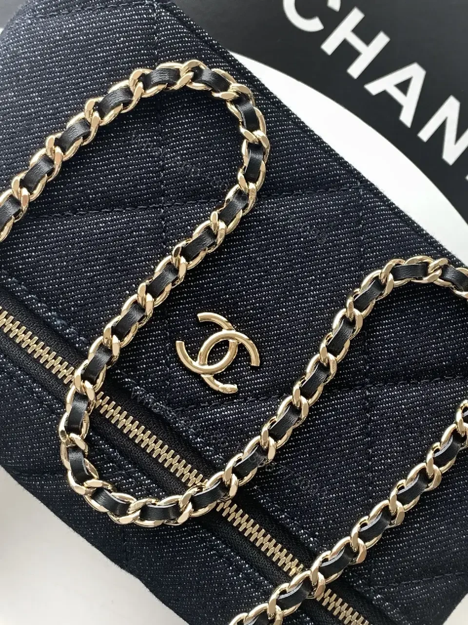 View 10 of Dark Denim Quilted City Bag: Luxe Compact Crossbody Tote