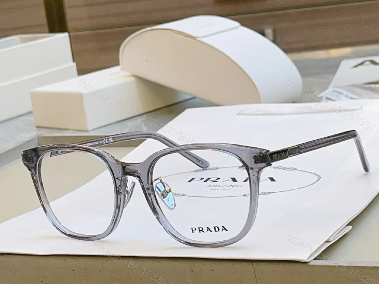 View 5 of Chic Transparent-Frame Eyewear with Caramel Accents (60)