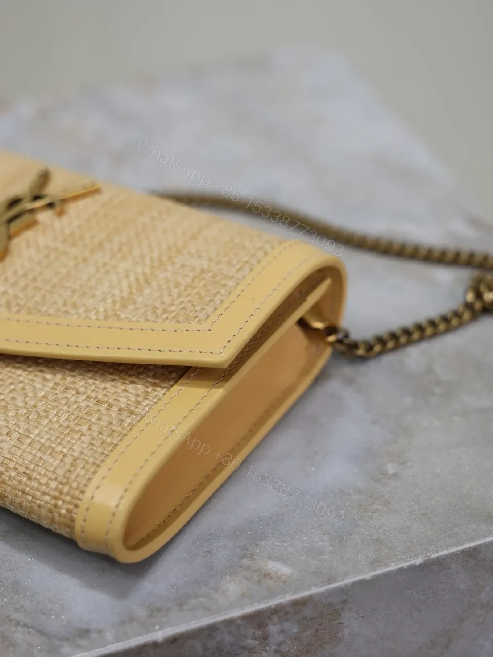 View 8 of Chic Straw Crossbody Set with Leather Trim Cardholder