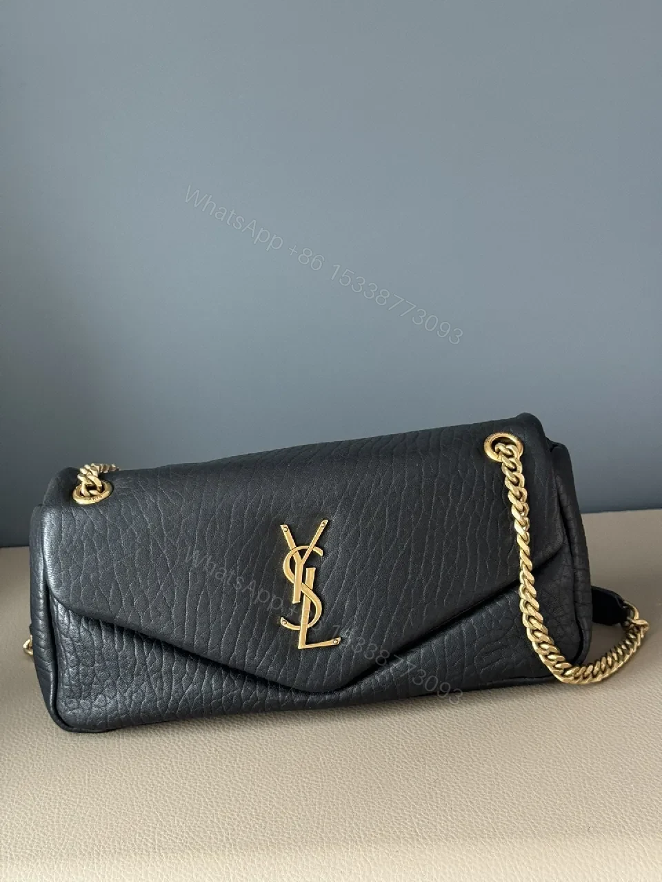 View 4 of Black Leather Flap Bag Gold Chain – Luxe Everyday Style