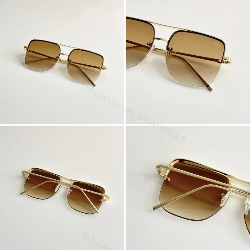 View 2 of First Copy Dior Gold Aviator Sunglasses Brown Gradient Unisex UV Protection