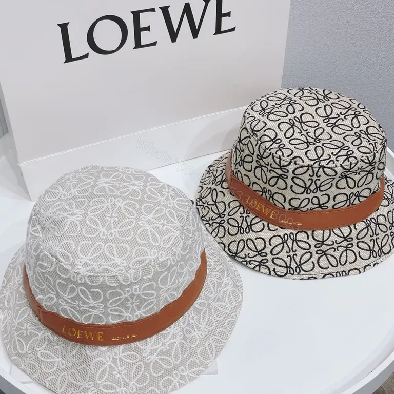 View 2 of White Jacquard Bucket Hat: Luxe Loewe Style, Leather Band, Unisex